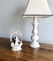 Vintage 1950s Wedding Cake Topper Bride Groom Floral Arch Mid Century