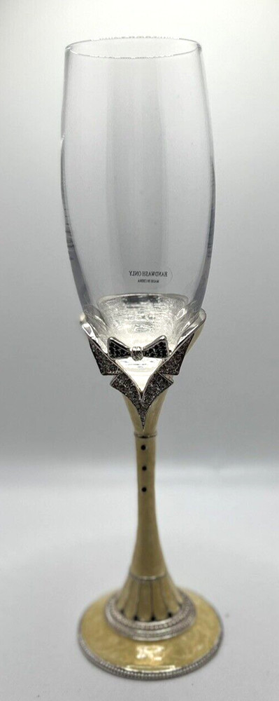 LUXURY Wedding Toasting Champagne Glass Flute DETAILED TUXEDO BOW TIE Cloisonne
