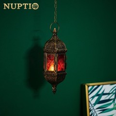 2 Pcs Hanging Hexagon Decorative Moroccan Candle Lantern Holders, 2pcs, Brown