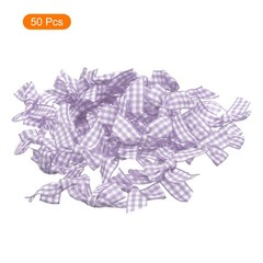 50Pcs Mini Gingham Ribbon Bow Checkered Ribbon Bows Light Purple and White