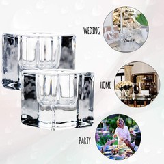 Aglary 4PCS Square Glass Taper Candle Holders for Table Transparent 4pcs