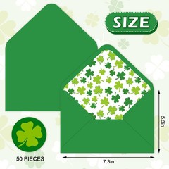 50 Pcs St. Patrick’s Day Invitation Envelopes Greeting Card Envelope Green Shamr