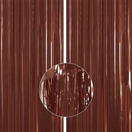 Foil Curtain 2 pcs, 3.3×6.6 ft Metallic Brown Tinsel Curtains, Brown-9012