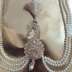 Kalgi, Indian Wedding Handmade Gold plated kundan safa kalangi with pearl string
