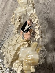 Vintage Bride Groom Wedding Topper Cherubs Arch Lace Flowers Stand 1950s 60s