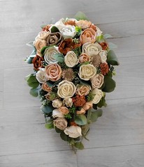 Peach & Terra Cotta Bridal Bouquet Sola Wood Cascading Eucalyptus Wedding Flower