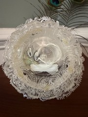 VTG Wedding Cake Topper Bride and Groom Figurine with Lace Heart and Garter