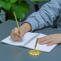 Jiebor 2Pcs Wedding Pen and Metal Pen Stand Holder Set Signing Desk Gold