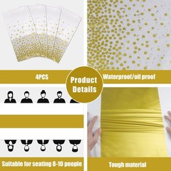 OHOME 4 Pack Disposable Plastic Table Cloths for 108″L x 54″W, White and Gold
