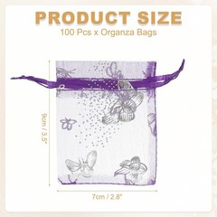 Organza Bags, 100 Pcs 2.8 x 3.5 Inch Butterfly Mesh Pouch, Dark Purple Silver