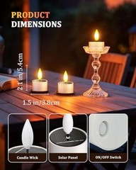 Solar Tea Lights Outdoor Waterproof, 12 pcs 1.5″ D x 2.1″ Reusable Dusk to