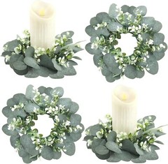 4 Pieces Candle Rings Artificial Eucalyptus Leaves Elegant Leaf