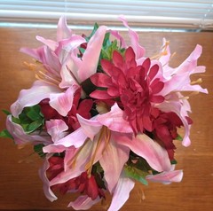 NEW Artificial PinkStargazer Lilies Burgundy Mums Clutch Wedding Bridal Bouquet