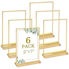 6 Pack 5×7 Inch Clear Acrylic Sign Holders, Double-Sided Gold Display 5″ × 7″
