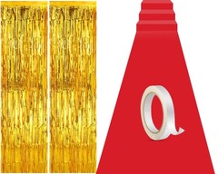 Red Carpet Runner Aisle 2.6×30 Feet with Tinsel Tassel Curtains Party