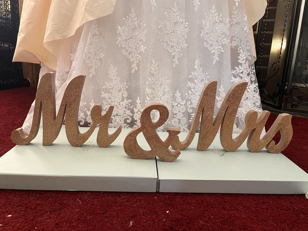 Gold Glitter Mr & Mrs Wooden Freestanding Wedding Table Sign
