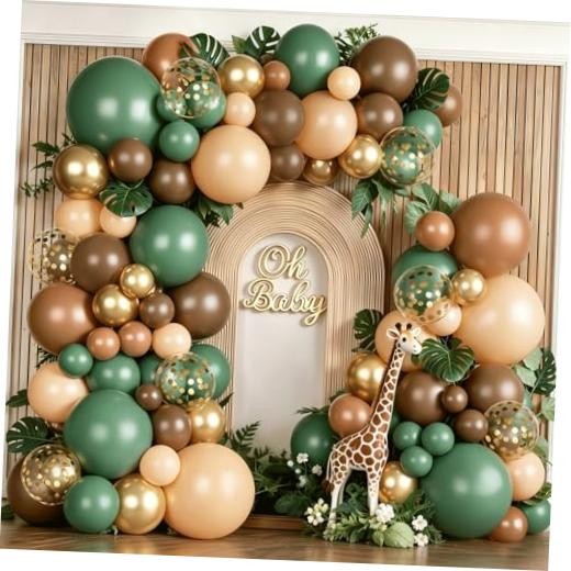 Sage Balloons Arch Kit, Woodland Safari Balloon with Sage Green Brown Gold
