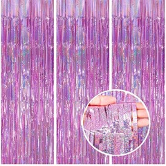 3 Pack Foil Curtain Backdrop 3.3×6.6 ft Tinsel Fringe Curtains for Parties Me…