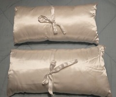 Set 2 Tie Back 20″ x 9″ Polyester Satin Kneeling Pillows White Wedding Boda Lot