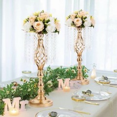 Set of 2 Gold Crystal Wedding Centerpiece Vases with Artificial Flowers 49cm 55с