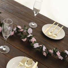 2 BLUSH DUSTY ROSE 8 ft long Silk Mini Rose Wedding Garland Leaves Bendable