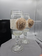 Country Rustic Wedding His & Hers Wine Toasting Goblets, Mason Jar Lace
