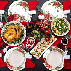 50 Pcs Christmas Paper Placemats Disposable Christmas Poinsettia & Pine Wreath