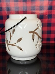 Vintage Pierced Ceramic Tealight Candle Holder Cutout Bird Branch Leaves Decor