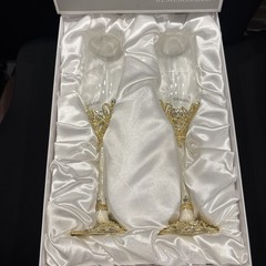 Wedding 2 Champagne Toasting Flutes Things Remembered Ivory Enamel Gold I0B
