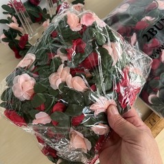 3 Dimension Floral Silk Garland Pink & Red Green Foliage LOT A Lot of Unopened