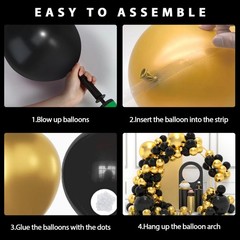 Black and Gold Balloons Garland Arch Kit, 134pcs Black and Metallic Gold Ball…