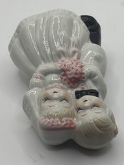 Vintage 1960s Glossy Porcelain Bride And Groom Figurine Cake Topper 4” Inches