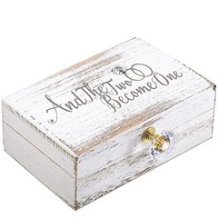 Wedding Ring Bearer Box and The Two Become One Mr. and Mrs. Diamond Ring White