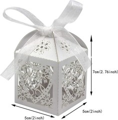 100 Pack Love Heart Laser Cut Wedding Favor Boxes with Ribbons for Candy Gifts