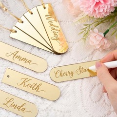 48 PCS Gold Mirror Acrylic Place Cards Tassels 3.6×1 Inch DIY Blanks Wedding