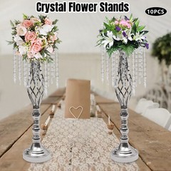 10Pcs Silver Crystal Flower Stands – 21.7in Wedding Table Centerpieces