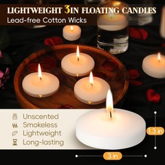 GINITIRI 3 inch White Floating Candles, 48 Pack 3 inch, White-48pack