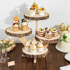 15 in Brown 4 Tier Round Natural Wood Cupcake DESSERT STAND Party Decorations