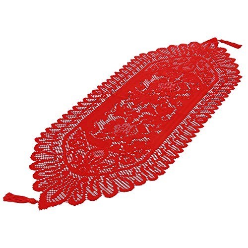 Lace Table Runner for Wedding Party Coffee Table Decor Red, 13 13″x35″ #1-red