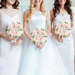 Dusty Blue & Peach Rose Bridesmaid Bouquets Set of 6 for Weddings