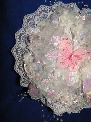 New Stunning Handmade Iridescent white floral and Pink Butterfly Bridal Bouquet