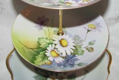 Custom Three Tier Tea Party Cake Stand Made With Vintage Hand Painted Plates