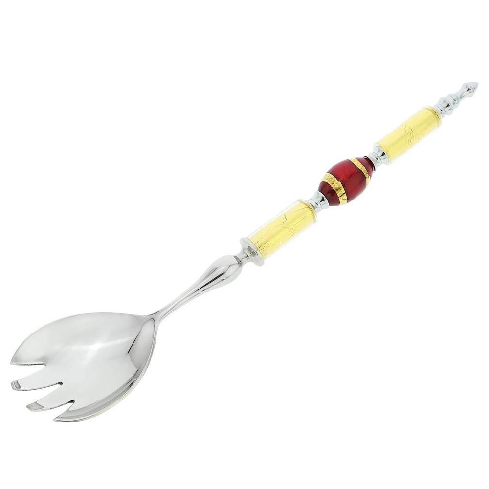 GlassOfVenice Italian Murano Glass Salad Fork – Gold Red Stripes