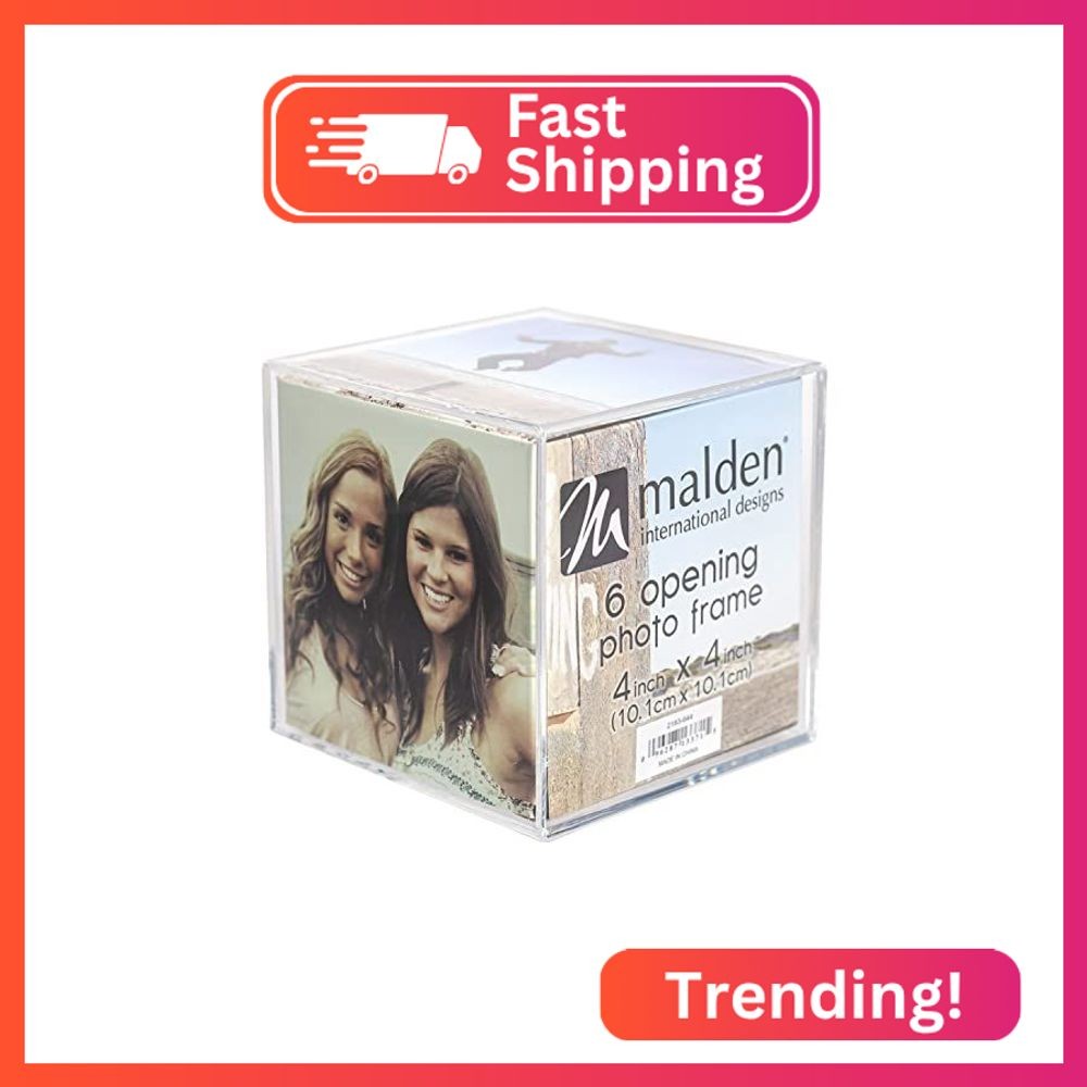 Malden International Designs Acrylic Photo Cube, Holds (6) 4” x 4” square photos