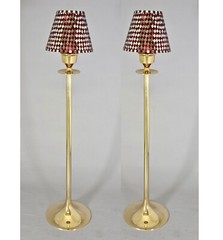Candle Lamp Red Mosaic Shade on Brass Candle Holder&Votive Set/2 7″D 29.5″High
