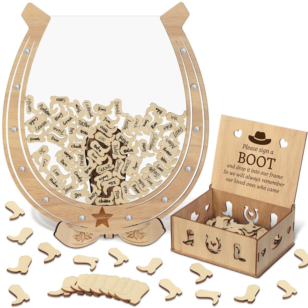 Wedding Guest Book Alternative, Wooden Western Cowboy Wedding Decorations for…