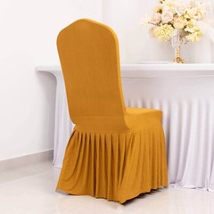 GOLD Ruffle Pleated Skirt Fitted Spandex Banquet CHAIR COVER Party Decorations