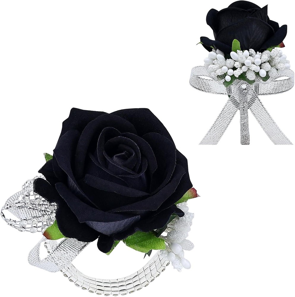 Rose Black Corsage And Boutonniere Set For Weddings And Special Occasions