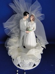New Vintage Wilton Tender Love Wedding CakeTop, grey suit, 114-401