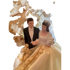 Vintage 1950s Wedding Cake Topper Bride Groom Dated 1/5/1952 Mid Century Decor